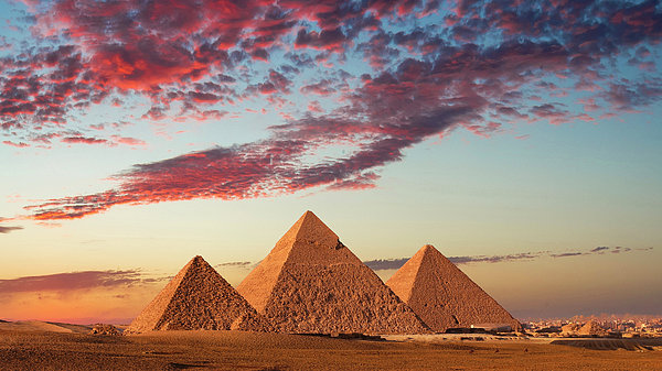 Sunset At The Pyramids, Giza, Cairo #1 Jigsaw Puzzle by Nick