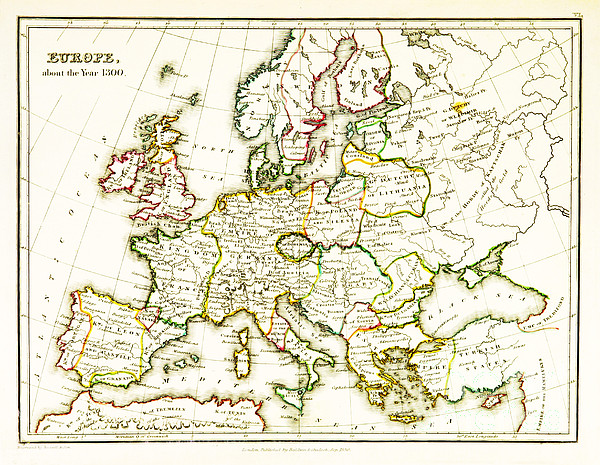 Europe Map, Showing Borders, 1300 Greeting Card by British Library