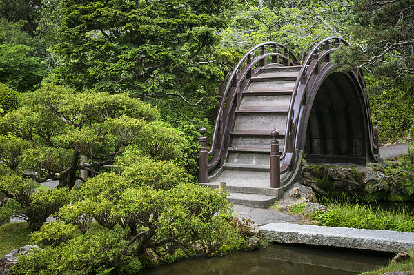 Moon Bridge - Japanese Tea Garden Jigsaw Puzzle by Adam Romanowicz