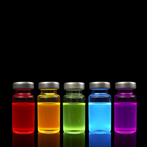 Quantum Dot Samples Under Uv Light Greeting Card by Science Photo Library