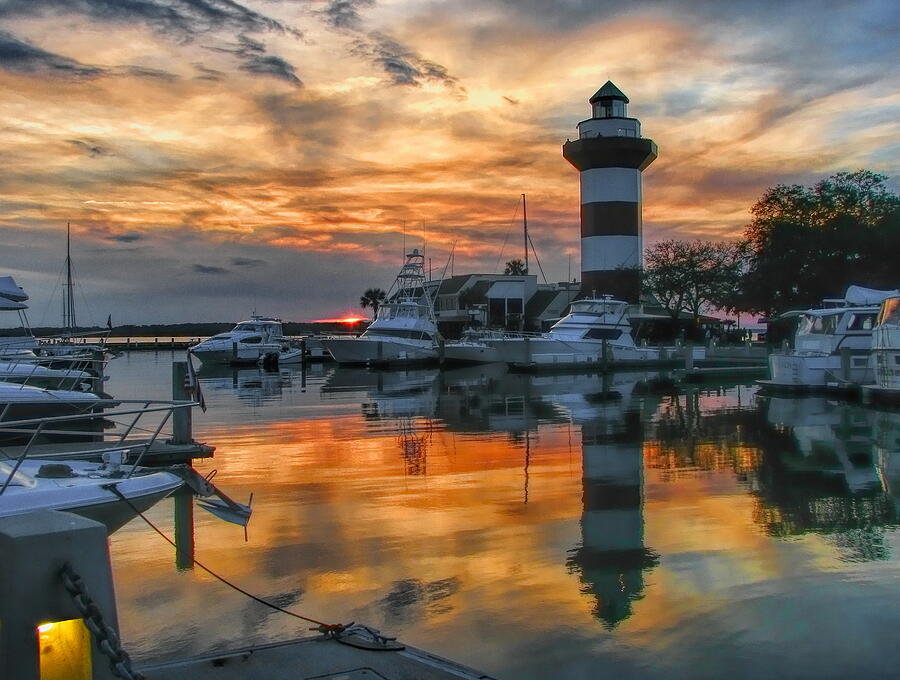 Harbour Town Lighthouse at Sunset Photograph - Harbour Town Sunset by Dale Kauzlaric