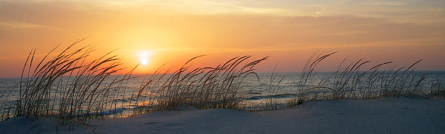 Sunset Over Ocean Dunes Photograph - Lake Michigan Sunset Panorama by Mary Lee Dereske