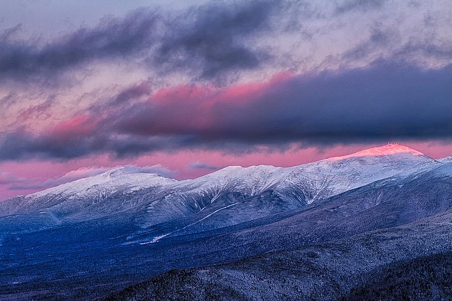 Mount Washington at Twilight Photograph - Mount Washington Summit In The Alpenglow #1 by Jeff Sinon