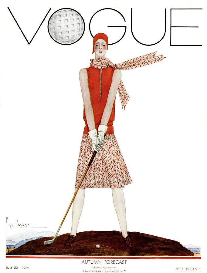 Vogue Magazine 1929 Cover with Golfer Photograph - A Vintage Vogue Magazine Cover Of A Woman #12 by Georges Lepape