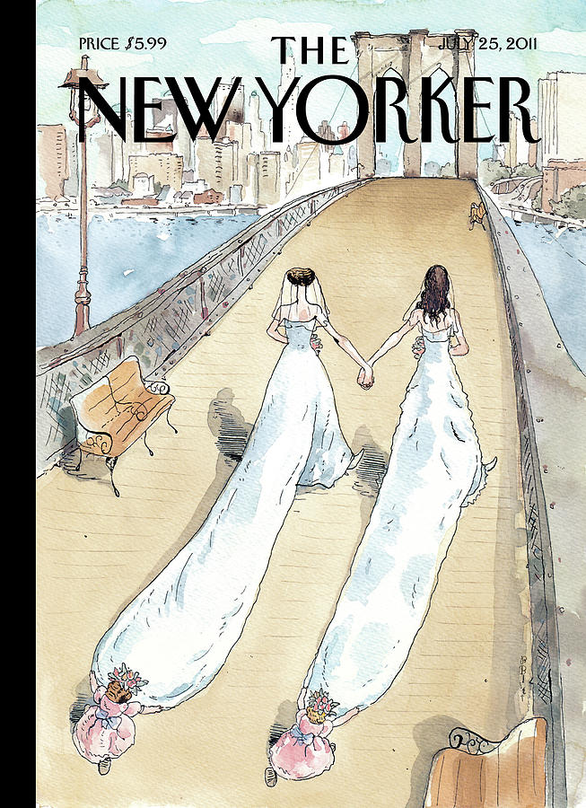Brides on Brooklyn Bridge Painting - Wedding Season by Barry Blitt
