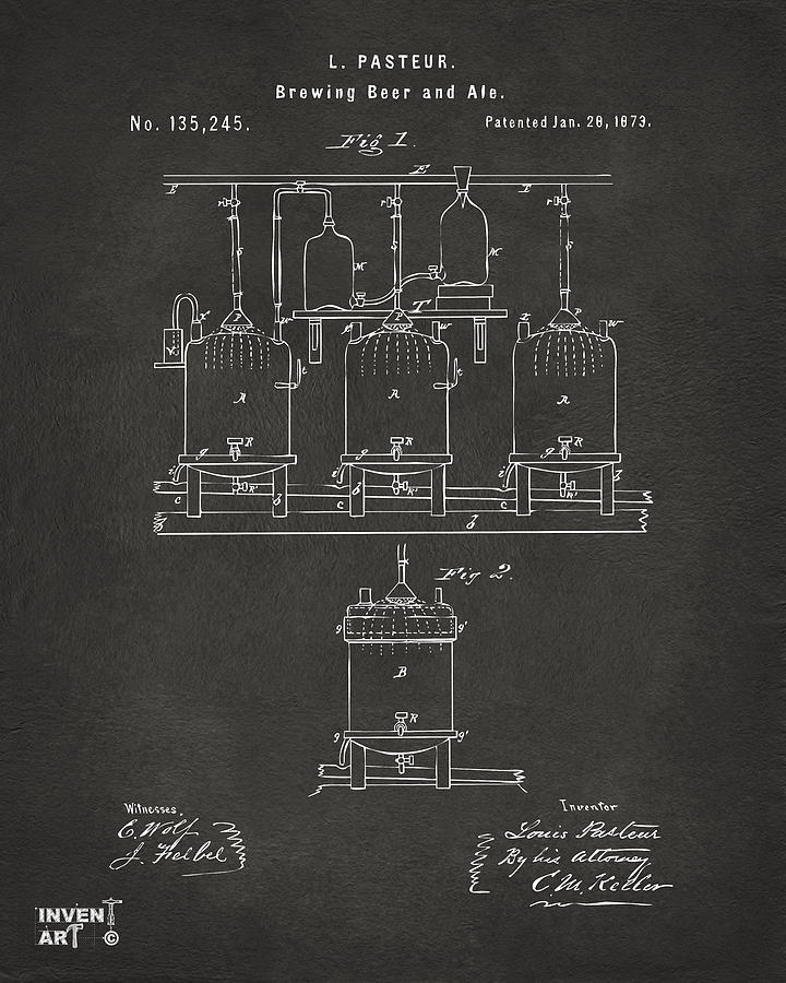 Louis Pasteur's Brewing Patent Digital Art - 1873 Brewing Beer and Ale Patent Artwork - Gray by Nikki Marie Smith