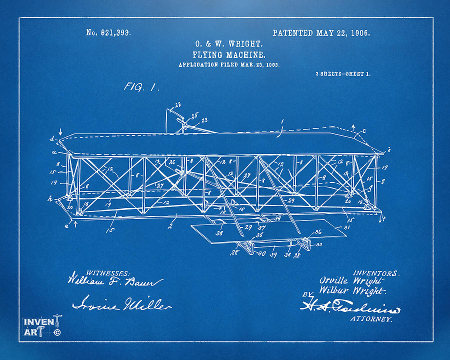 Wright Brothers Flying Machine Blueprint Digital Art - 1906 Wright Brothers Flying Machine Patent Blueprint by Nikki Marie Smith