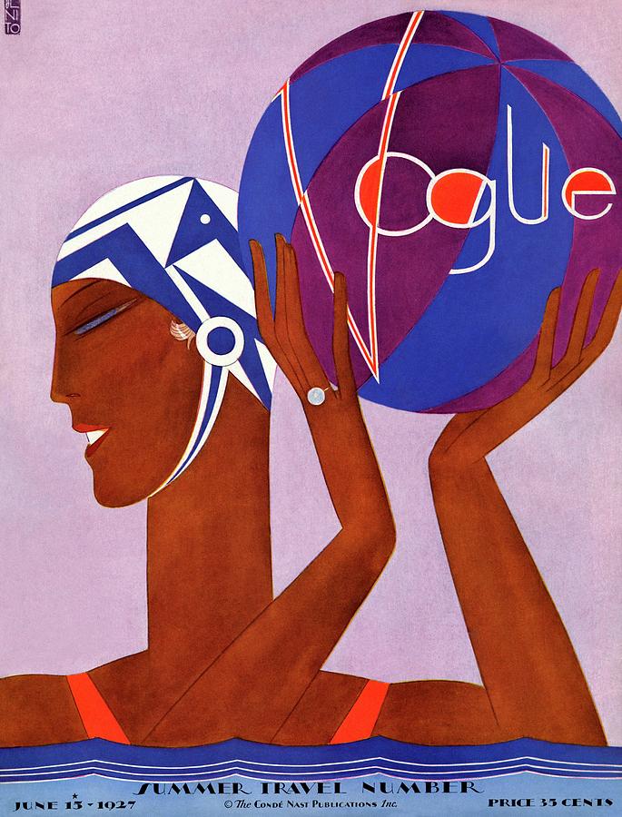 Elegant Woman with Vogue Ball Photograph - A Vintage Vogue Magazine Cover Of A Woman Playing Water Polo by Eduardo Garcia Benito