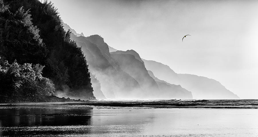 Misty sunset on Na Pali coastline #2 Photograph by Steven Heap