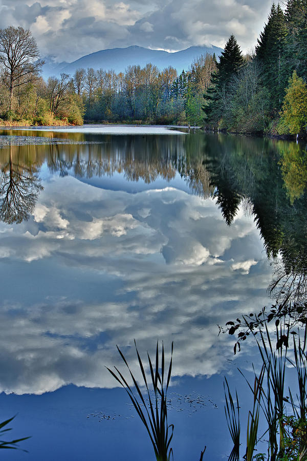 Serene Lake with Cloud Reflections Photograph - Reflections of Autumn #2 by Mary Jo Allen