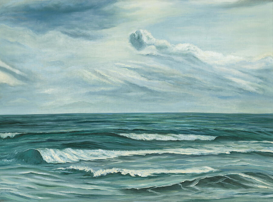Serene Ocean Waves and Skies Painting - Waving Sea by Angeles M Pomata