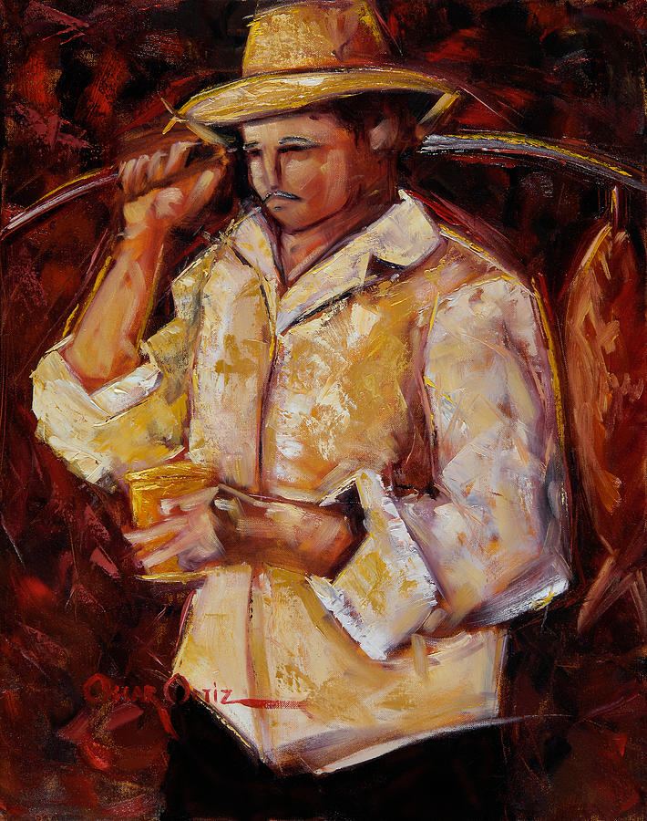Man with Fishing Pole in Hat Painting - Jibaro de la costa by Oscar Ortiz