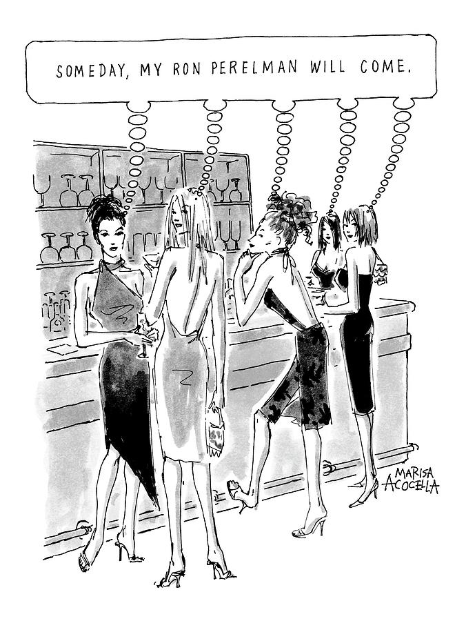 Women Waiting at a Bar Drawing - New Yorker August 21st 2000 by Marisa Acocella Marchetto