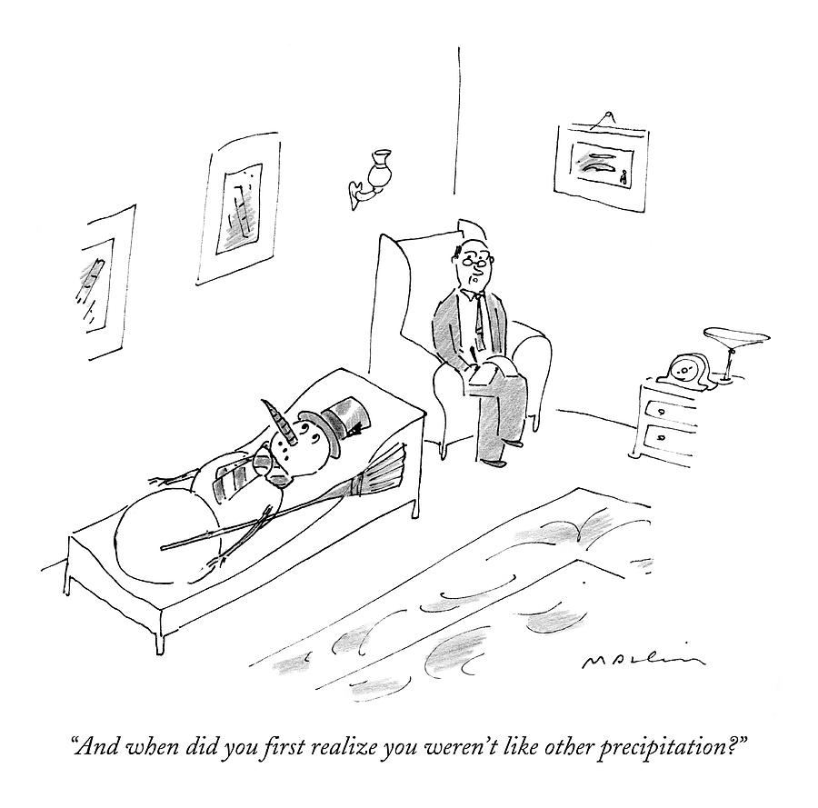 Snowman Therapy Session Drawing - And When Did You First Realize You Werent Like by Michael Maslin