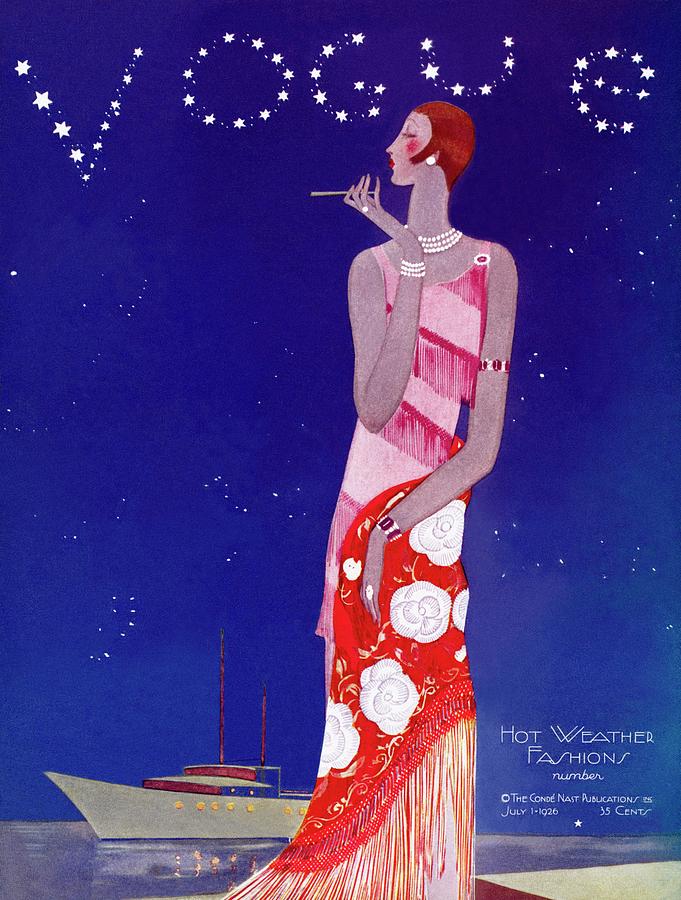 Vintage Fashion Lady Under Starry Sky Photograph - A Vintage Vogue Magazine Cover Of A Woman #6 by Eduardo Garcia Benito