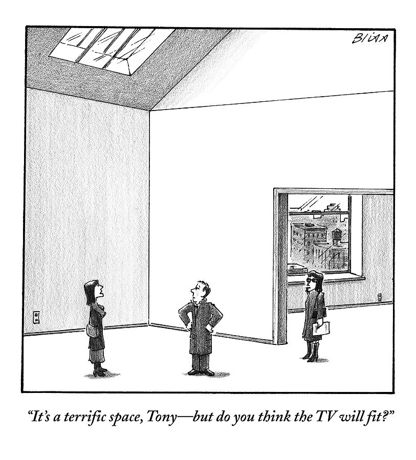 A Couple Looks At A Huge Apartment With A Real Drawing by Harry Bliss