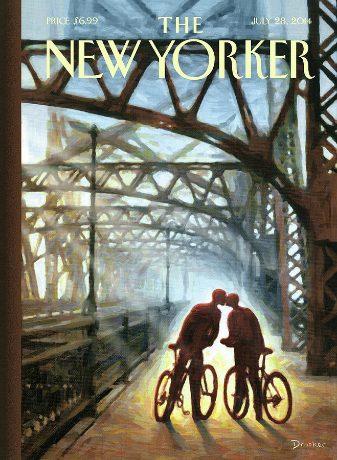 Couple Embracing Under Steel Bridge Painting - Fifty Ninth Street Bridge by Eric Drooker