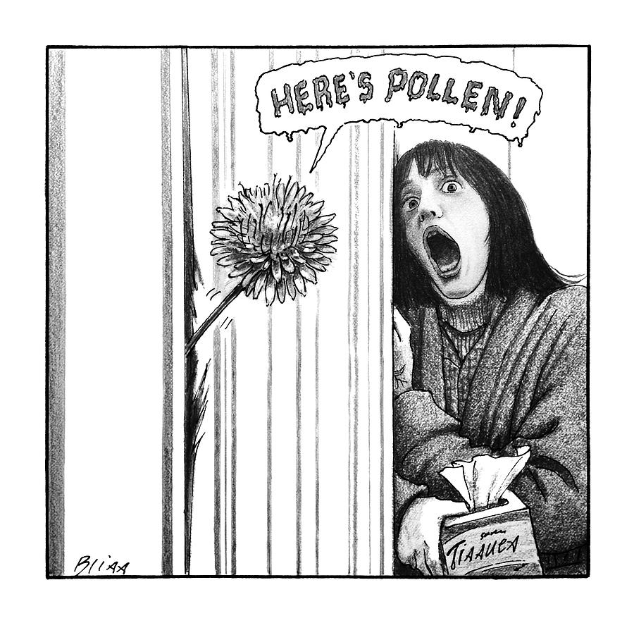 Here's Pollen Parody Drawing - A Dandelion Pokes Into A Door by Harry Bliss
