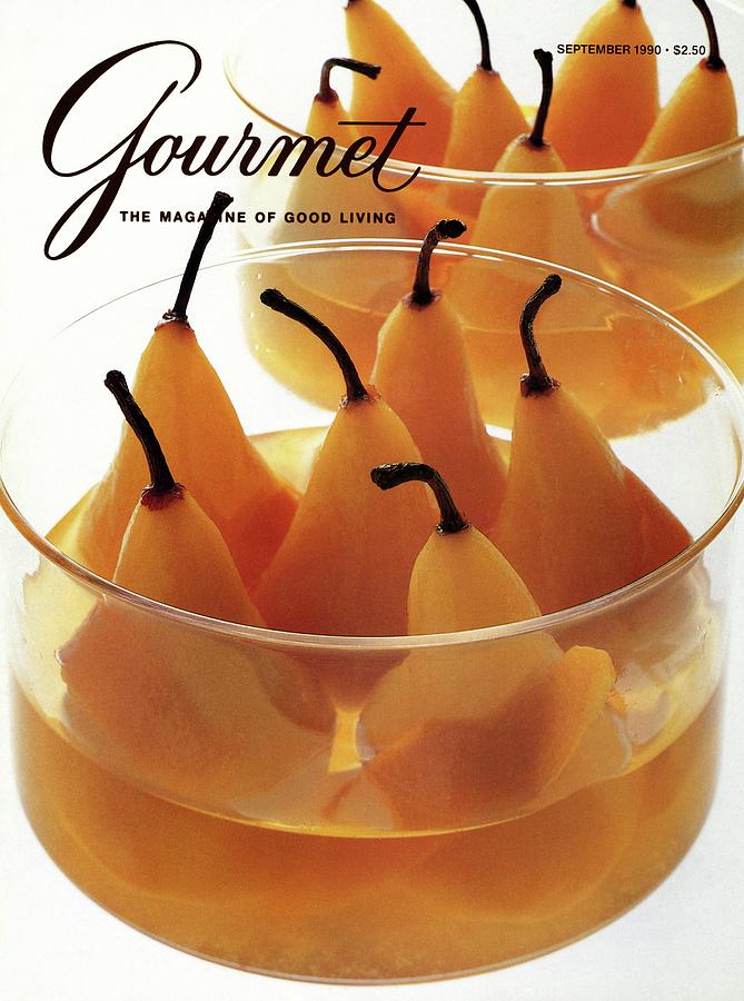 Elegant Poached Pears in Glass Bowls Photograph - A Gourmet Cover Of Baked Pears by Romulo Yanes