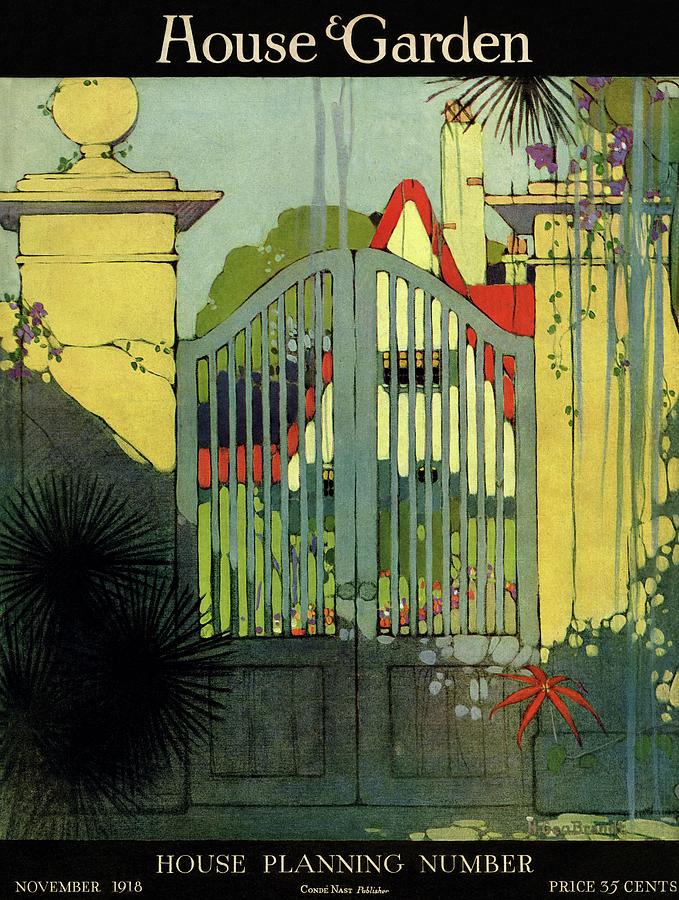 Elegant Garden Entrance Photograph - A House And Garden Cover Of A Gate by H. George Brandt