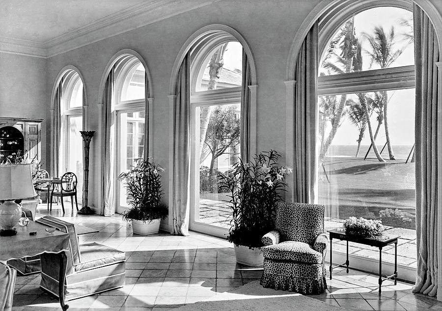 Elegant Room with Arched Windows Photograph - A House In Palm Beach by Samuel H. Gottscho
