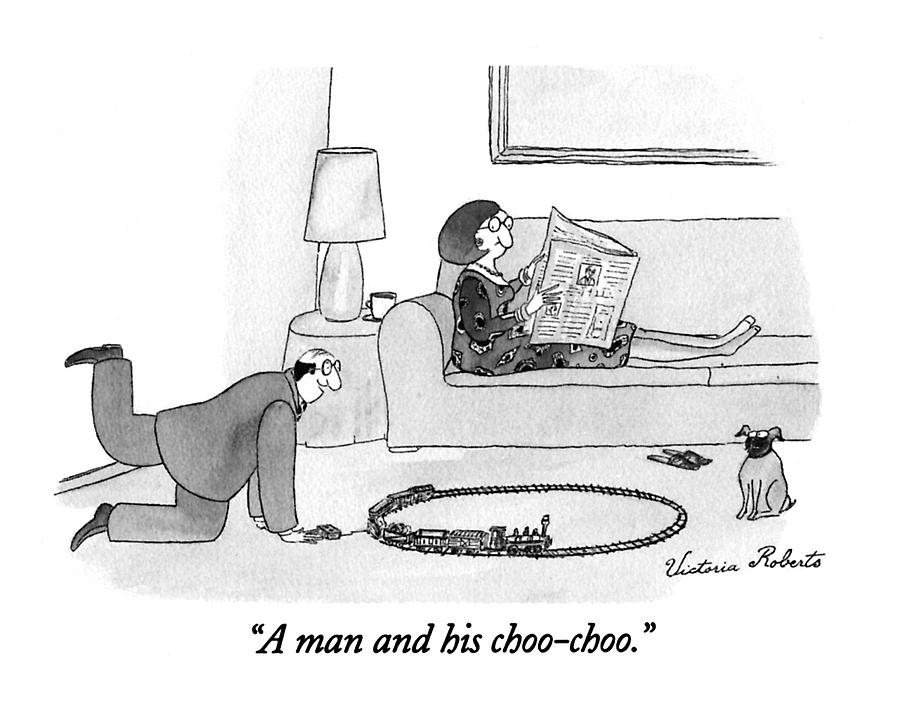 A Man And His Choo-choo Drawing by Victoria Roberts