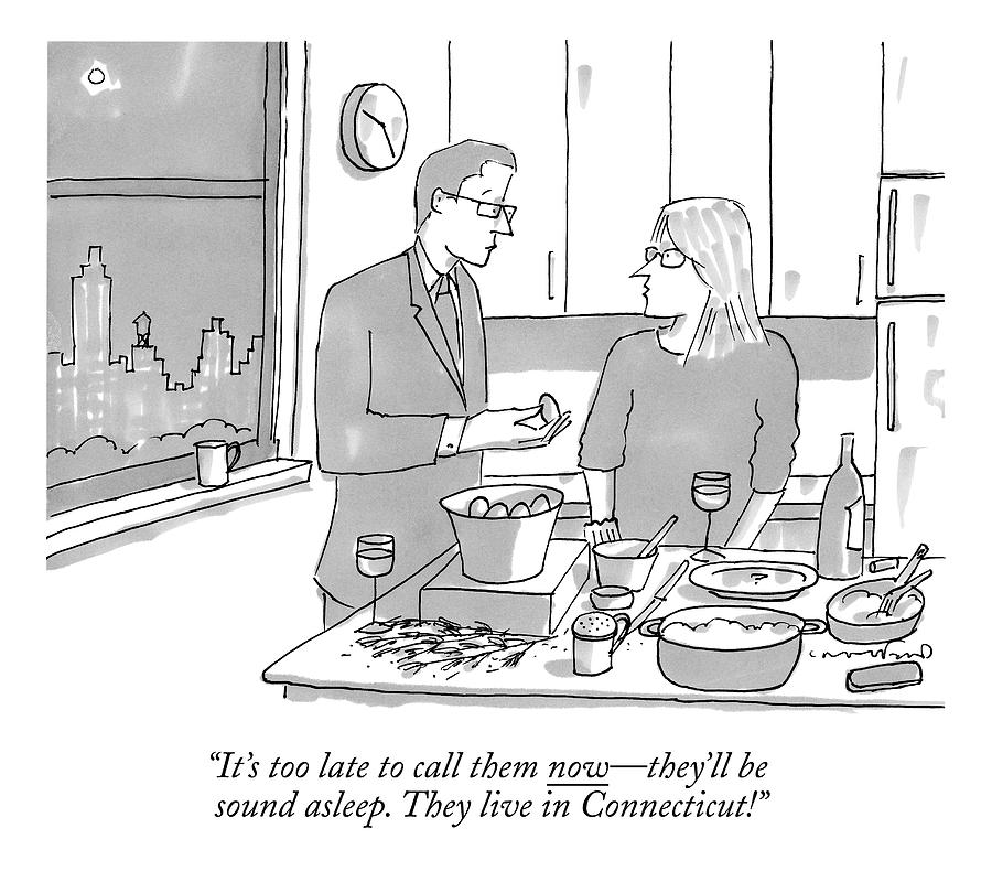 Late Night Kitchen Conversation Drawing - A Man And Wife Stand In The Kitchen by Michael Crawford