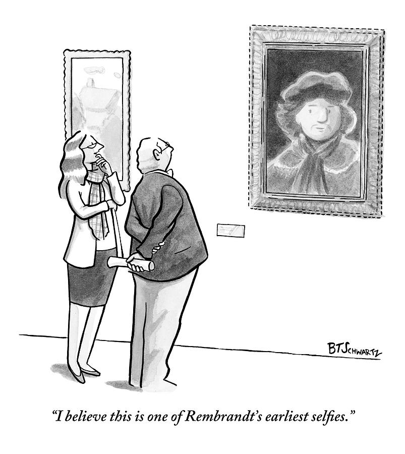 A Man And Woman Stand In A Museum Looking Drawing by Benjamin Schwartz