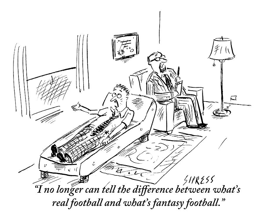 Humorous Therapy Session Cartoon Drawing - A Man Lying On A Couch Complains by David Sipress
