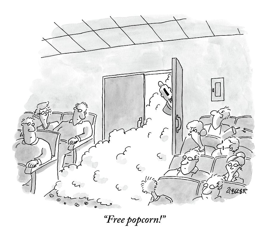 A Man Shouts Through The Entrance Doors That Drawing by Jack Ziegler