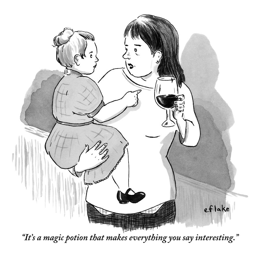 Amusing Mother and Child Interaction Drawing - A Mother Explains To Her Young Daughter Who by Emily Flake