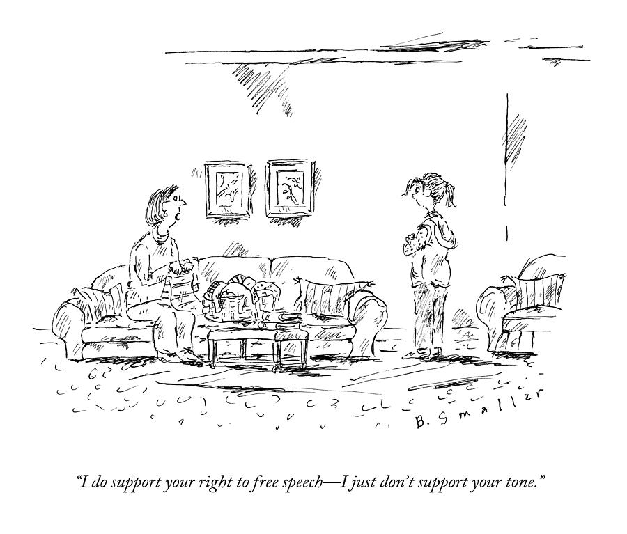 Free Speech Disagreement Cartoon Drawing - A Mother Talks To Her Daughter by Barbara Smaller