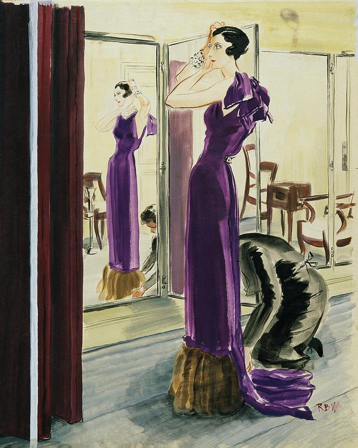 A Woman Wearing A Purple Augustabernard Evening by Rene Bouet-Willaumez