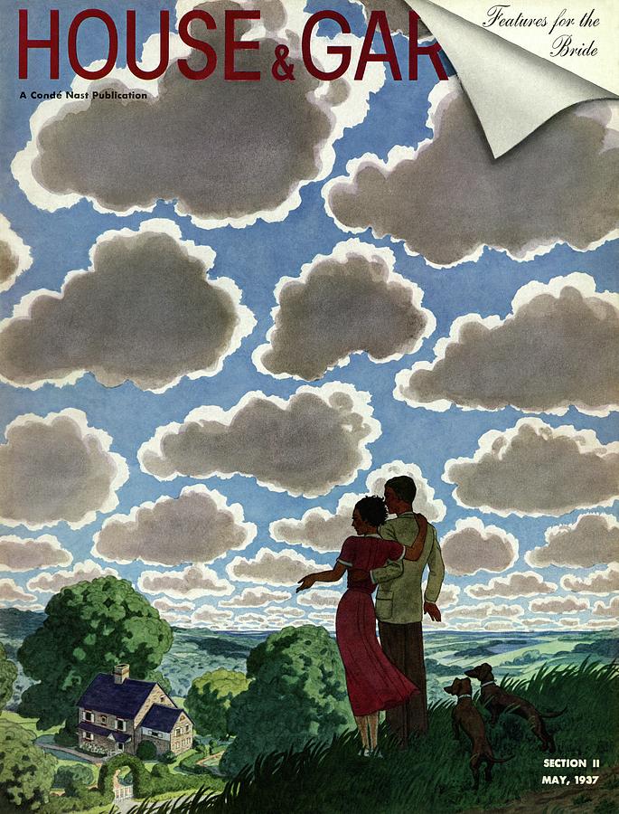 Couple Admiring Cloudscape Photograph - A Young Couple And Their Dogs On A Hilltop by Pierre Brissaud