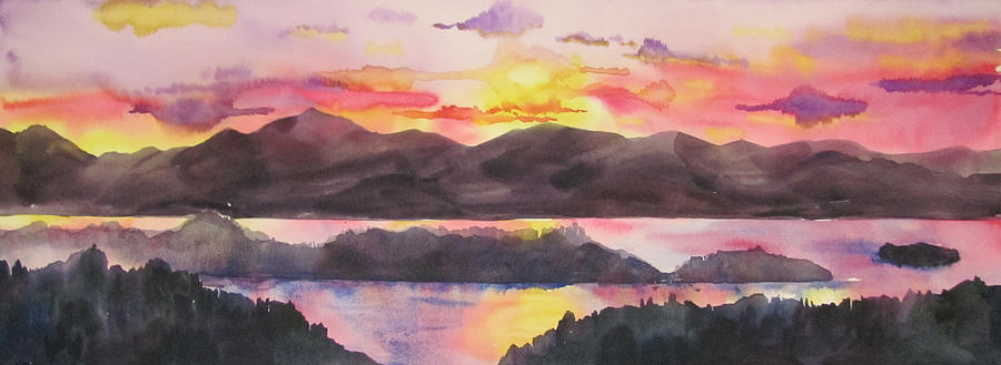 Vibrant Mountain Sunset Painting - Adirondack Sunset by Amanda Amend