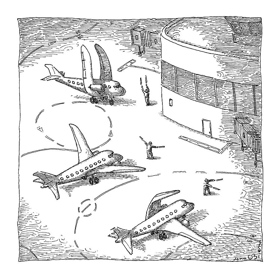 Airplanes On A Runway Match Their Wings Drawing by John OBrien