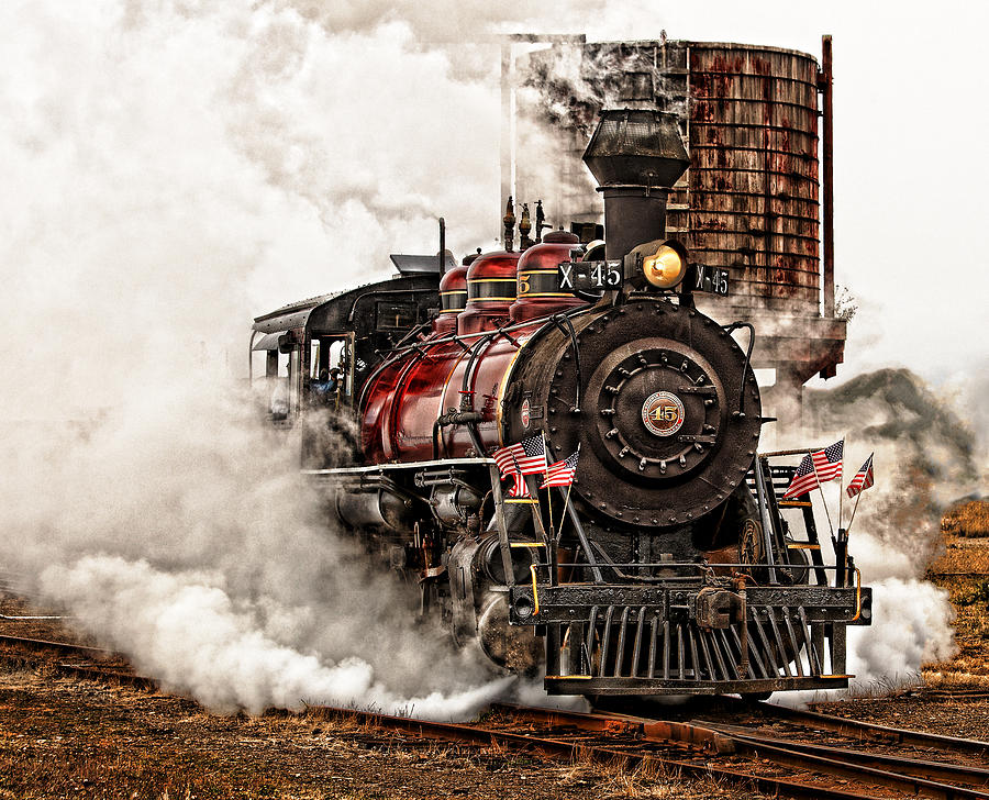 Vintage Steam Train on Tracks Photograph - All Steamed Up by Mary Jo Allen