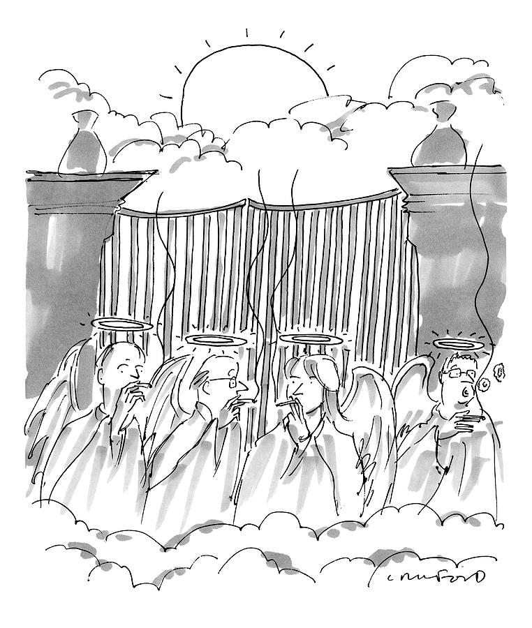 Angels Smoking Outside Of The Gates Of Heaven Drawing by Michael Crawford