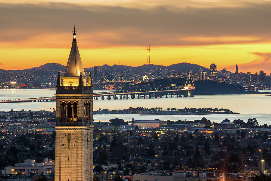 Berkeley Campanile With Bay Bridge And by Chao Photography