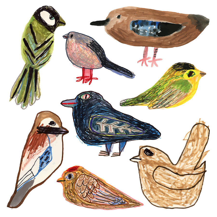 Birds set Drawing by Beastfromeast