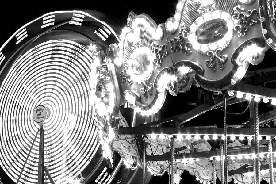 Black and White Carnival Rides Photograph by Jeff Stoddart
