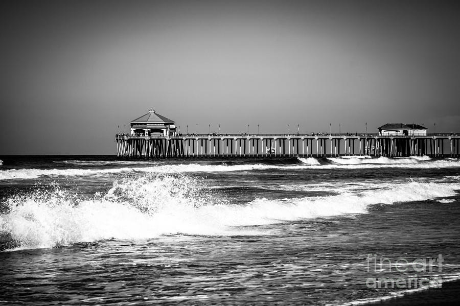 Black and White Picture of Huntington Beach Pier Photograph by Paul Velgos