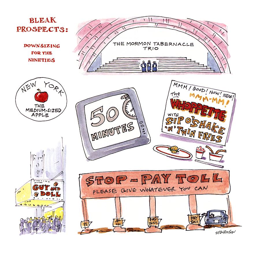 Bleak Prospects: Downsizing For The Nineties Drawing by James Stevenson