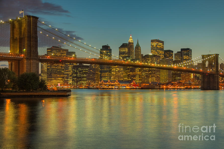 Brooklyn Bridge at Dusk Photograph - Brooklyn Bridge Twilight by Clarence Holmes