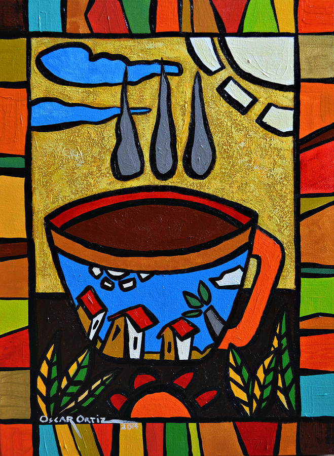 Colorful Tropical Coffee Scene Painting - Cafe Criollo by Oscar Ortiz