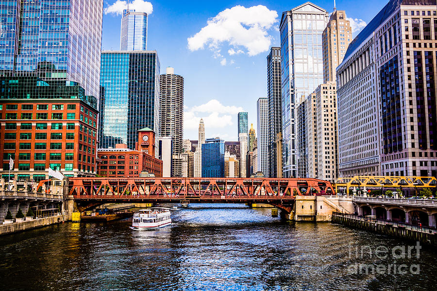 Chicago Cityscape at Wells Street Bridge Photograph by Paul Velgos