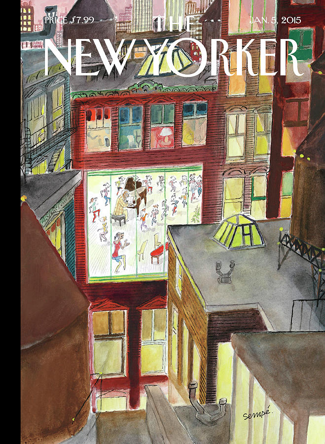 Lively City Rooftop View Painting - Dance Around a Piano by Jean-Jacques Sempe