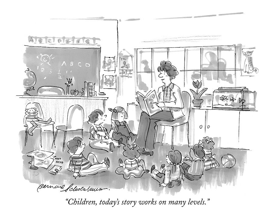 Children, Todays Story Works On Many Levels Drawing by Bernard Schoenbaum