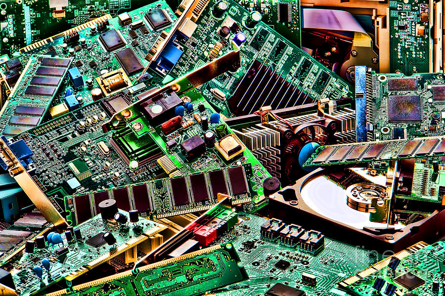 Colorful Circuit Board Chaos Photograph - Computer Parts by Olivier Le Queinec