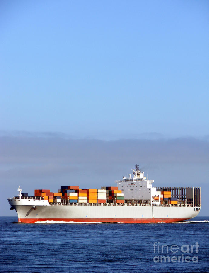 Large Cargo Ship at Sea Photograph - Container Ship at Sea by Olivier Le Queinec